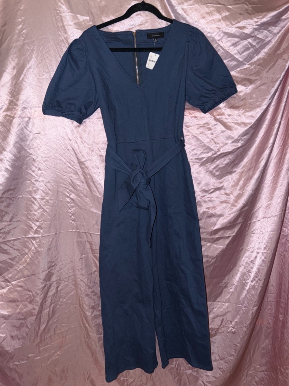 FREE PEOPLE En Saison Navy Puff Sleeve Jumpsuit